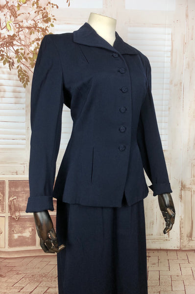 Beautiful Original 1940s 40s Vintage Navy Blue Suit By Vernon