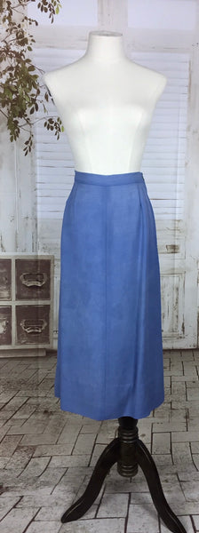 Original Late 1940s 40s Vintage Sky Blue Linen Summer Skirt Suit By Sacony