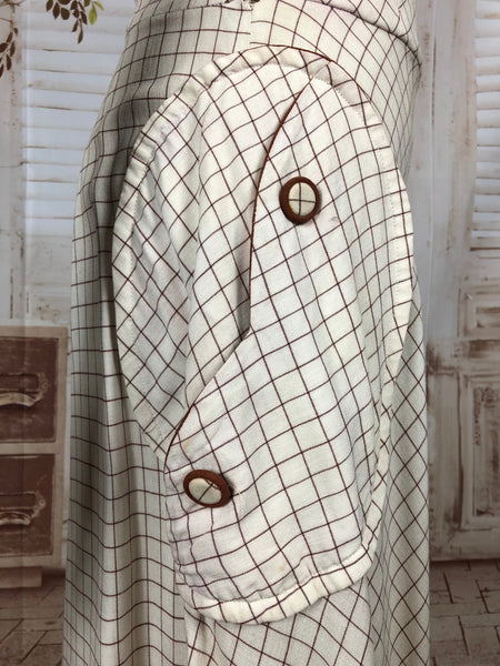 Beautiful Original 1940s 40s Vintage Cream And Brown Window Pane Check Dress By Barbro Of California