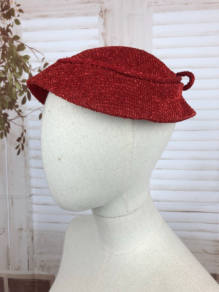 Original 1950s 50s Vintage Red New Look Straw Hat Deadstock