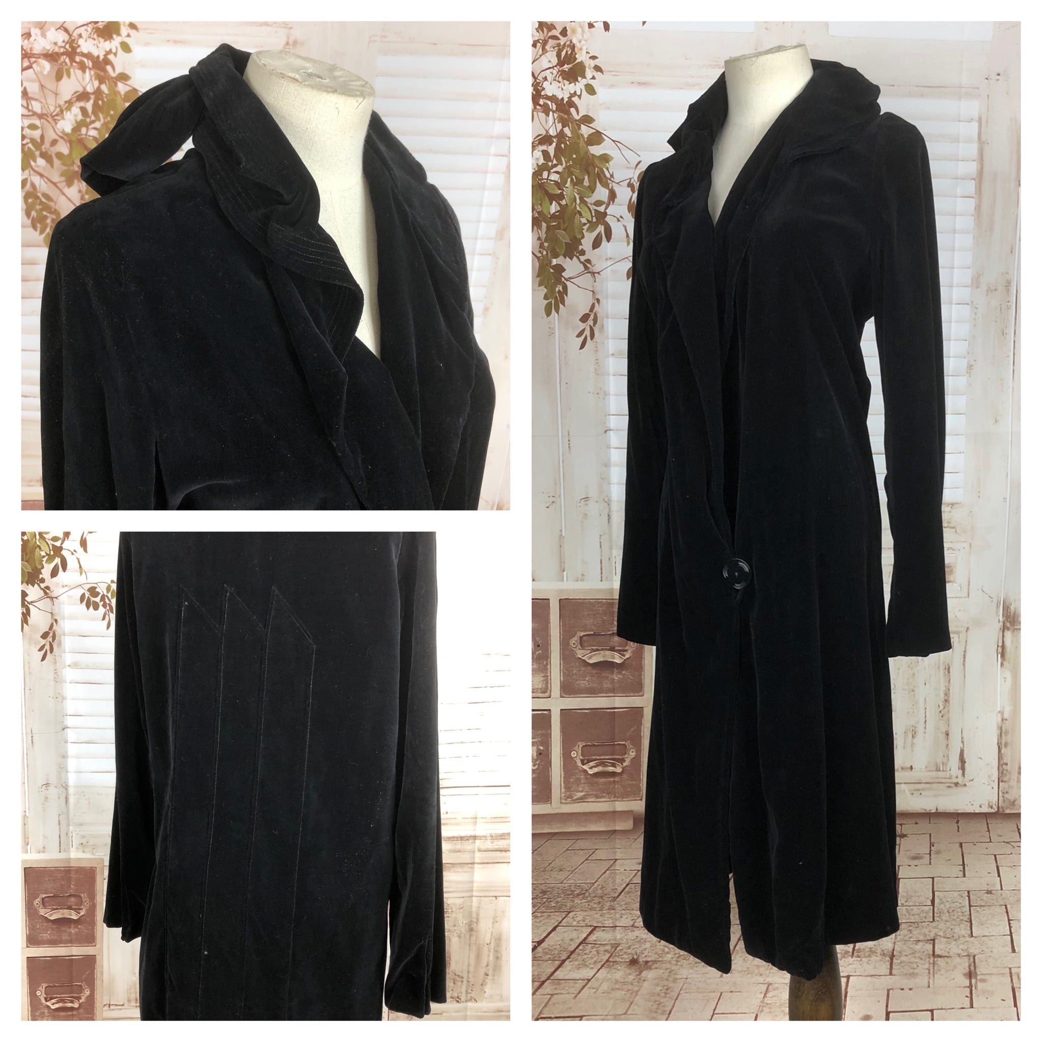 Original 1920s 20s Vintage Black Art Deco Velvet Coat With Bow Collar ...