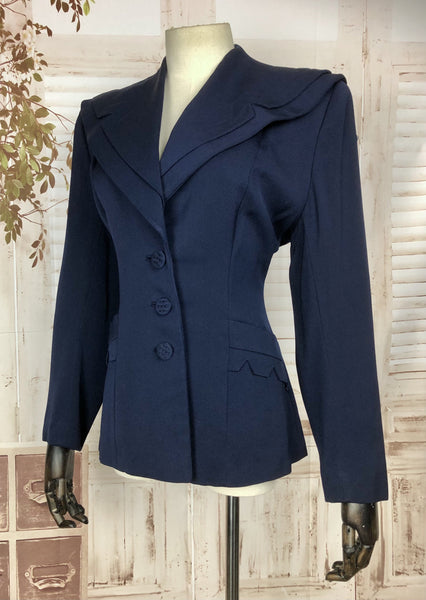 LAYAWAY PAYMENT 1 OF 4 - RESERVED FOR SARAH - Fabulous Original 1940s 40s Vintage Navy Blue Gabardine Blazer With Double Sailor Style Collar