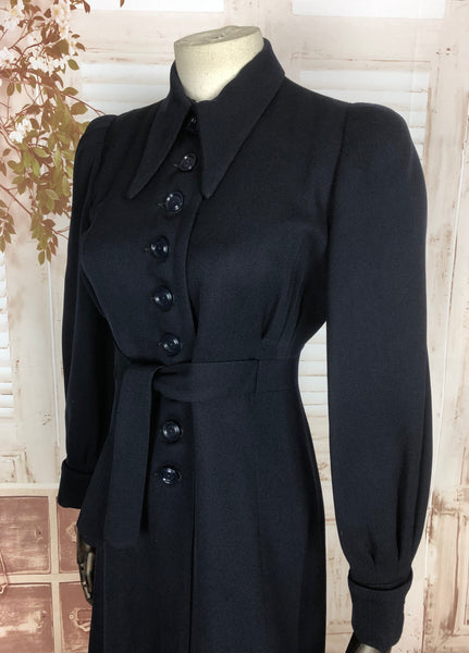 LAYAWAY PAYMENT 2 Of 2 - RESERVED ON LAYAWAY FOR SHELLEY - PLEASE DO NOT PURCHASE - Amazing Original Vintage 1930s 30s Navy Blue Belted Gabardine Coat With Puff Sleeves