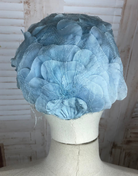 Unusual 1950s 50s Original Vintage Pale Pastel Blue Half Hat