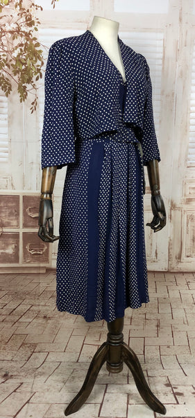 Stunning Original Vintage 1930s 30s Blue Hand Printed Dress Set With Bolero Jacket