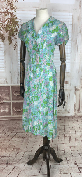 Original 1950s 50s Vintage Turquoise Floral Dress