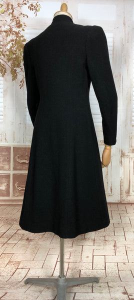 Stunning Original 1930s Vintage Black Crepe Asymmetric Princess Coat With Peaked Shoulders