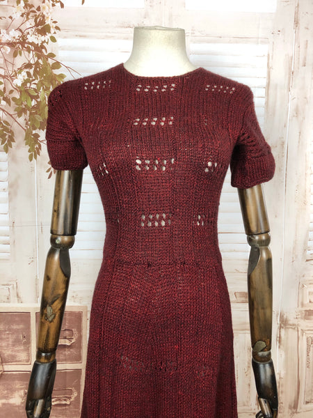 Original 1940s 40s Vintage Burgundy Knit Dress