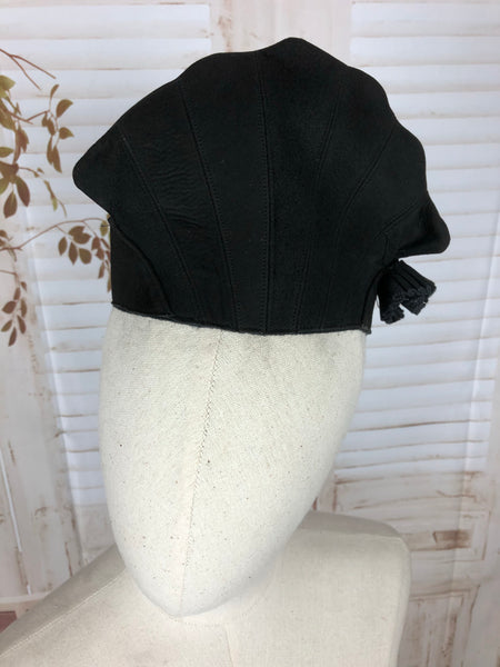 Original Vintage 1930s 30s Black Suede Halo Crown Hat