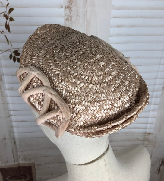 Pale Pink 1950s 50s Straw Half Hat