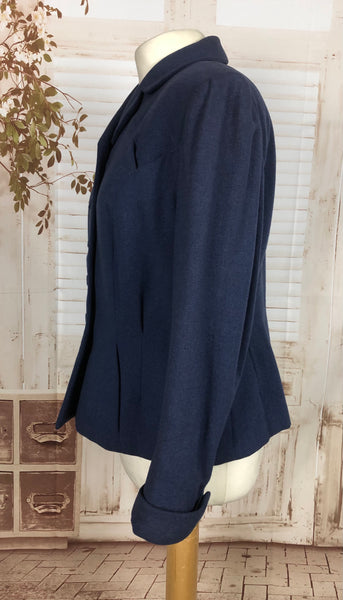 Original Late 1940s 40s Volup Vintage Blue Wool Blazer By Rothmoor