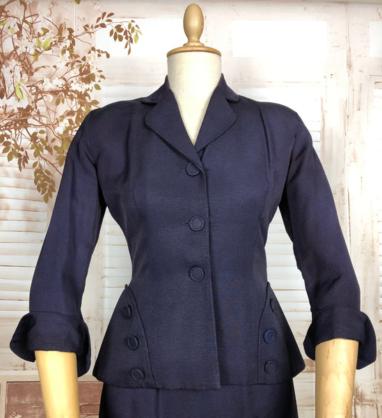 Fabulous Original 1940s Vintage Ultraviolet Purple Navy Skirt Suit With Button Details By Betty Barclay
