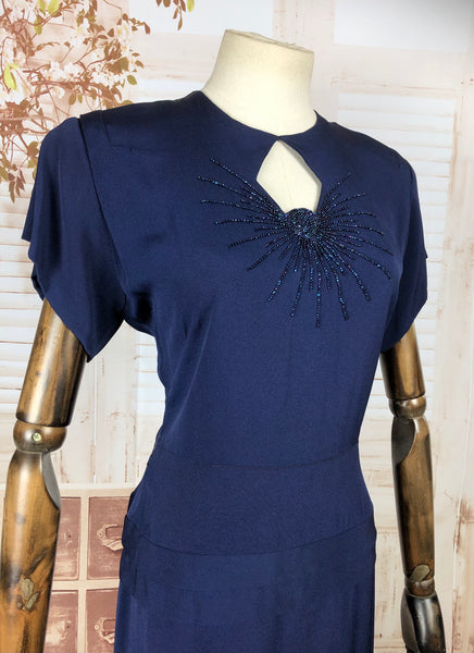Breathtaking Royal Blue Original 1940s 40s Vintage Beaded Cocktail Dress