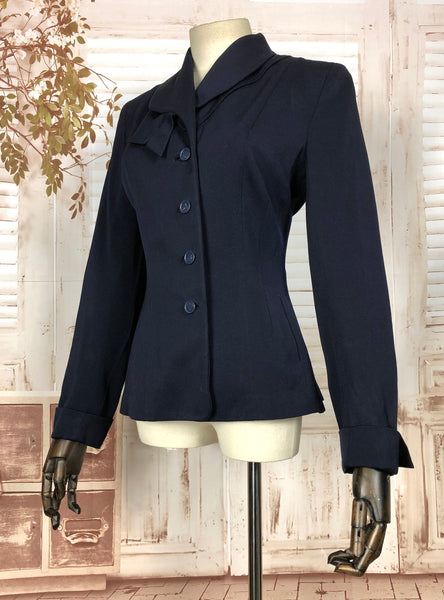 Gorgeous Original Vintage 1940s 40s Navy Blue Spring Weight Blazer By Ricemor