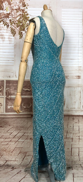 LAYAWAY PAYMENT 1 OF 5 - RESERVED FOR LINDSAY - Exceptional Original 1950s Vintage Fully Beaded Turquoise Gown Hollywood Dress Unlabelled Gene Shelly