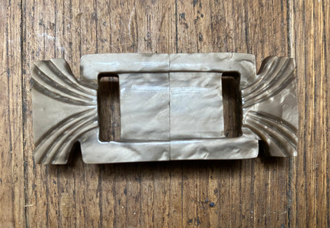 Beautiful 1930s 30s / 1940s 40s Taupe Carved Galalith Belt Buckle