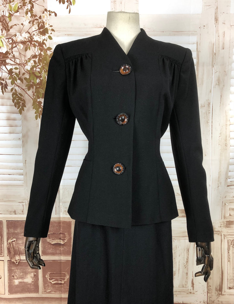 Original Vintage 1940s 40s Black Wool Suit With Geometric Seams And Sh ...