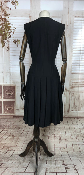 Original 1960s 60s Vintage Black Faille Drop Waist Dress
