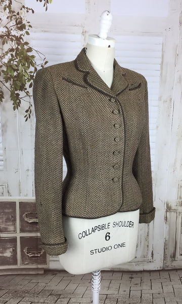Original 1940s 40s Vintage Brown Orange And White Wool Thread Jacket By Bullocks
