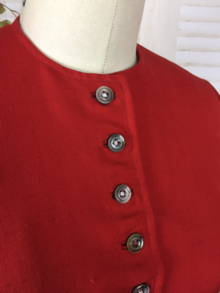 LAYAWAY PAYMENT 1 OF 2 - RESERVED FOR MARS - Original 1940s 40s Vintage Red Shot Silk Arrow Skirt Suit With Amazing Buttons