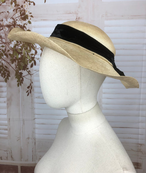 Stunning Original 1930s 30s Vintage Straw Wide Brim Summer Hat