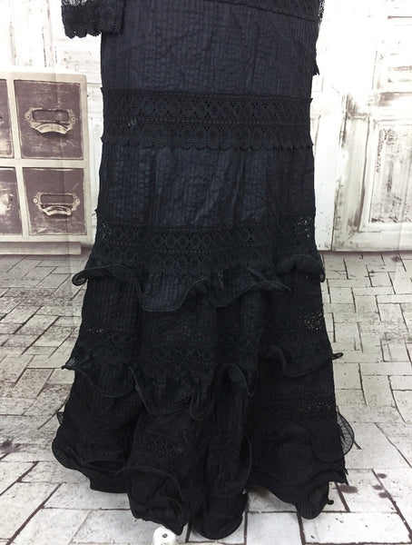 Original 1950s 50s Vintage Black Cotton And Lace Evening Gown Dress Stage Outfit