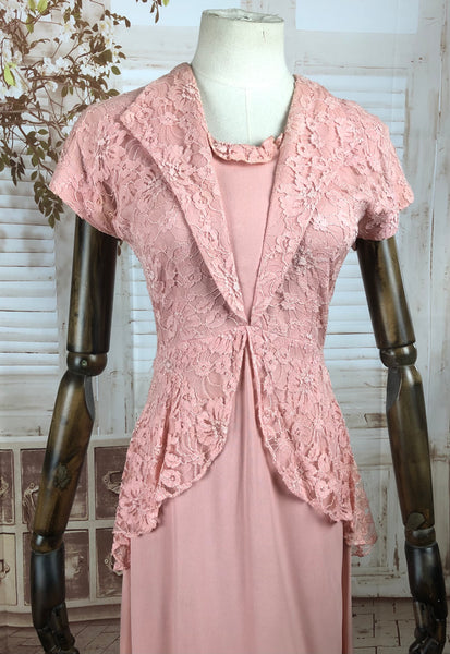 Original Vintage 1940s 40s Pink Crepe And Lace Dress By Adrian