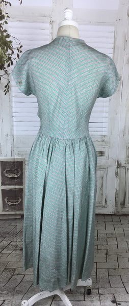 Original 1950s 50s Vintage Green Grey Stripe Day Dress