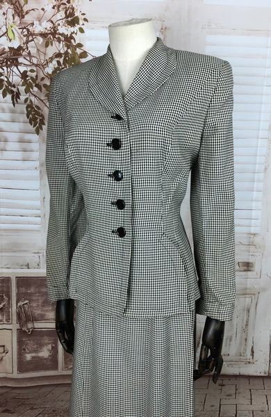 Original 1940s 40s Vintage Black And White Puppytooth Check Skirt Suit By Weathervane
