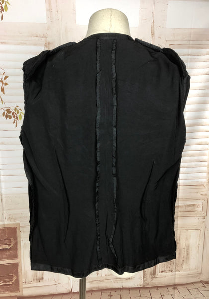 Original 1930s 30s Vintage Black Open Front Jacket With Geometric Detailing