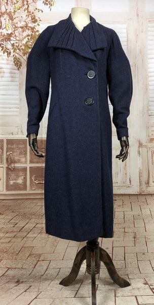 LAYAWAY PAYMENT 2 OF 3 - RESERVED FOR KHARONN - Super Rare Original Late 1920s 20s / Early 1930s 30s Vintage Navy Blue Asymmetric Coat With Amazing Fan Collar