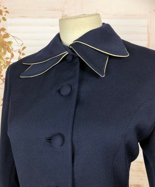 LAYAWAY PAYMENT 2 OF 2 - RESERVED FOR CLEMENTINE - Fabulous Original 1940s 40s Navy Blue Blazer With Amazing Collar By Crestmoor