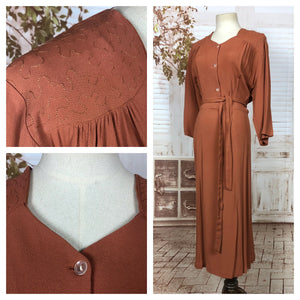 Fabulous Original Late 1930s 30s Early 1940s 40s Volup Vintage Caramel Crepe Dress With Soutache Shoulders