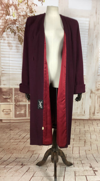 Original Vintage 1940s 40s Plum Purple Wool Collarless Coat By Cobert