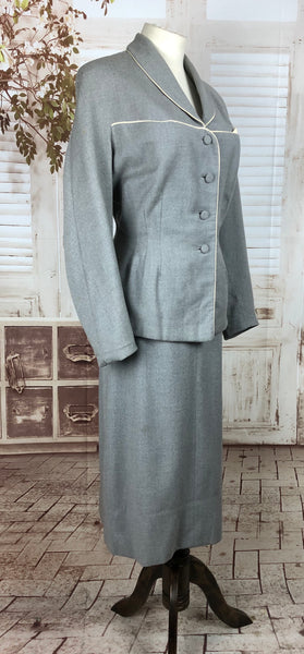 Original 1950s 50s Vintage Grey Wool Suit With White Highlights By Walda Scott