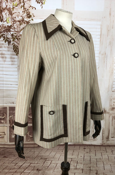 Original 1940s 40s Vintage Cream And Brown Striped Sportswear Coat