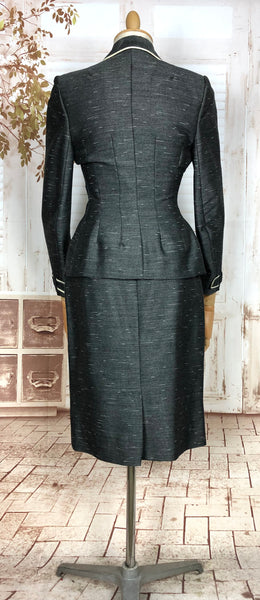 Exquisite Original 1950s Vintage Charcoal Grey Silk Mohair Lilli Ann Suit