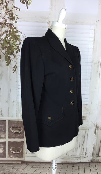 Original 1940s Black Vintage Gabardine Jacket Blazer