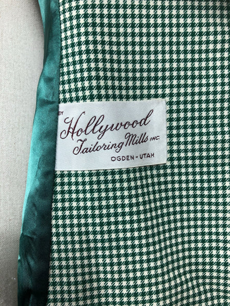 Incredible Original 1940s 40s Vintage Emerald Green Blazer With Gingham Details