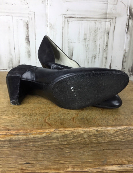 Original 1970s does 1940s Vintage Black Leather And Suede Heels With Pierced Decoration By Robert Clergerie