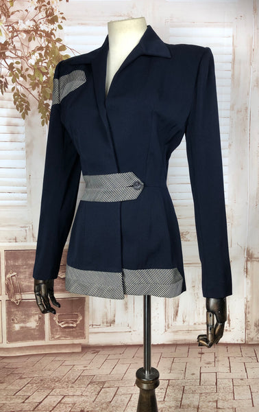 Rare Original 1950s 50s Vintage Navy Blue Lilli Ann Blazer With Wrap Around Arrow Detailing