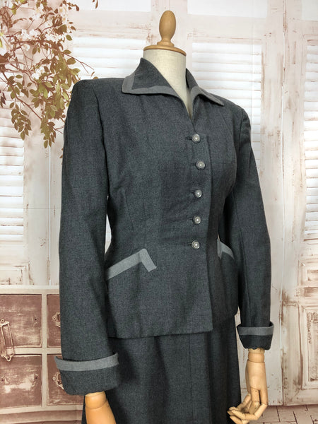 Fabulous Original 1940s 40s Vintage Grey Colour Block Skirt Suit By Suitgems