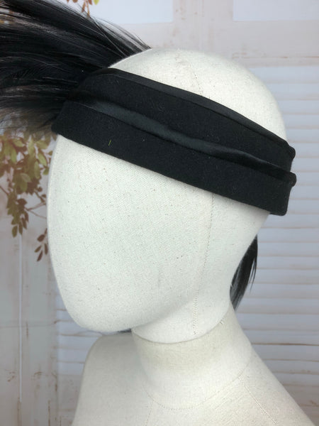 Fabulous 1950s 50s Vintage Headband With Huge Black Statement Bird Of Paradise Feathers Flapper