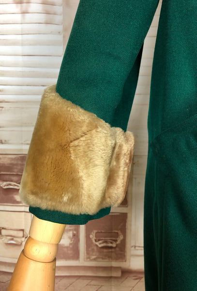 LAYAWAY PAYMENT 2 OF 2 - RESERVED FOR MARS - Amazing Original 1940s Vintage Forest Green Coat With Mouton Fur Collar And Cuffs By Betty Rose