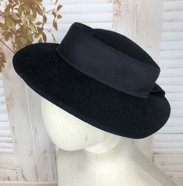 Original Late 1930s 30s / Early 1940s 40s Navy Blue Brimmed Hat