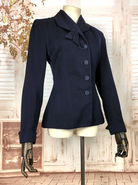 Gorgeous Original Vintage 1940s 40s Navy Blue Spring Weight Blazer By Ricemor