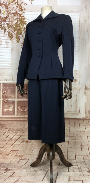 Beautiful Original 1940s 40s Vintage Navy Blue Suit By Vernon