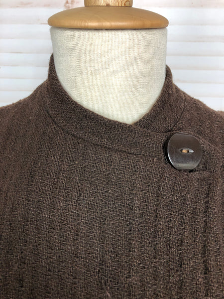 Magnificent Original 1930s Vintage Brown Puff Sleeve Wool Coat