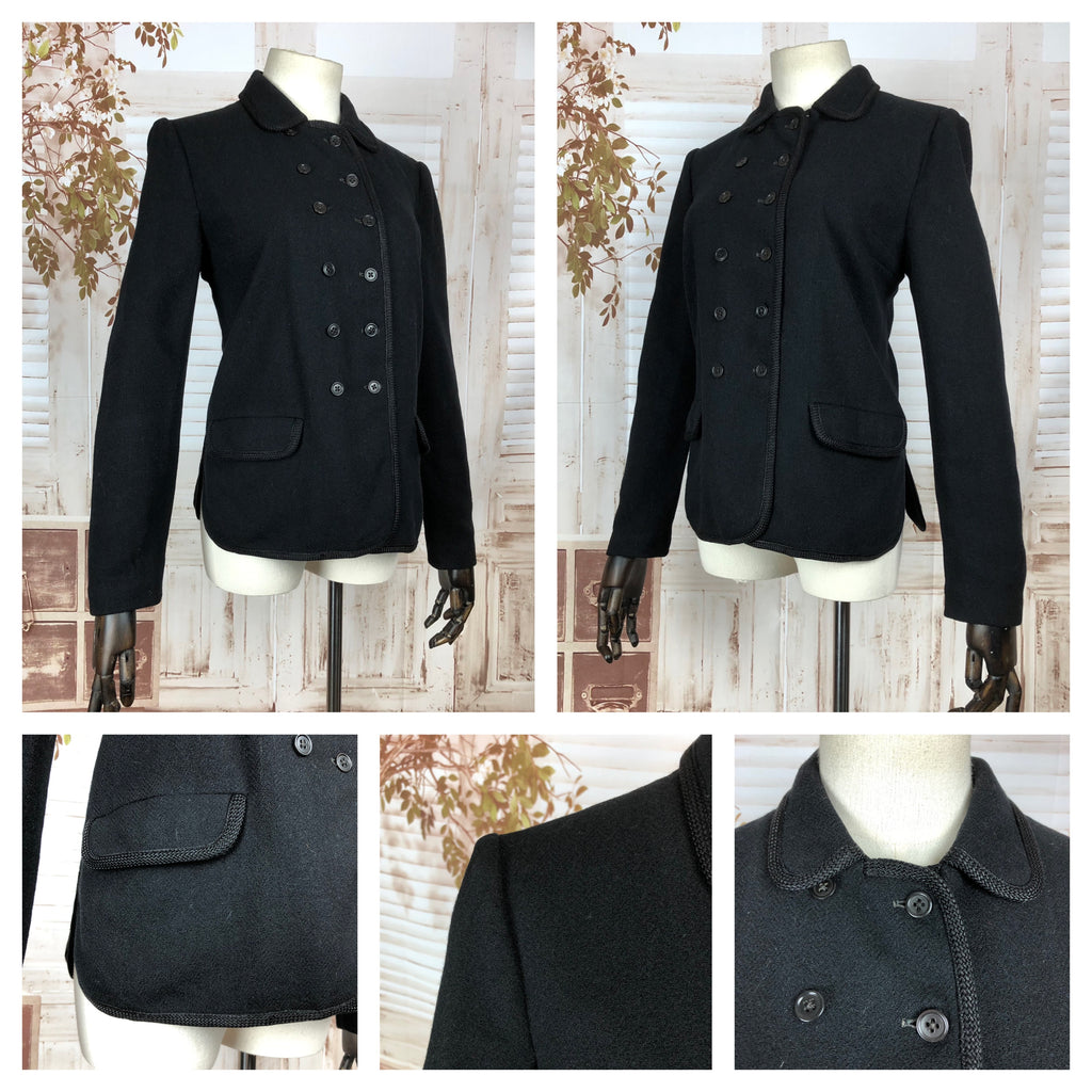 Original 1950s 50s Vintage Black Double Breasted Wool Jacket – Black ...