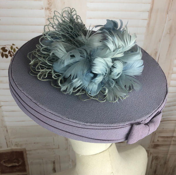 Amazing Rare 1940s 40s Vintage Lilac Platter Hat With Feathers By Dolly Varden Exhibited At The Imperial War Museum